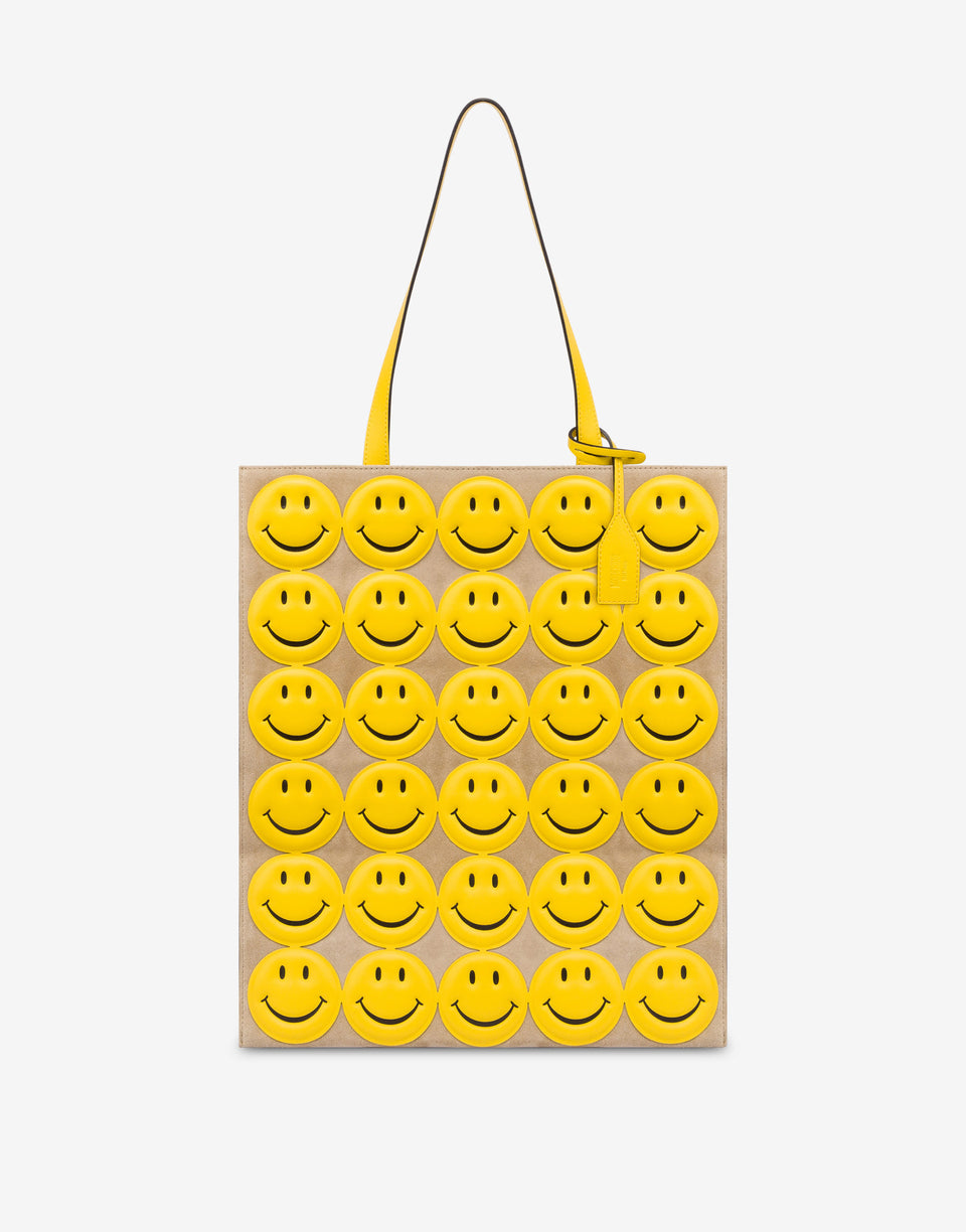 Bolso «shopper» de piel de serraje Allover Smiley® Amarillo Moschino 0