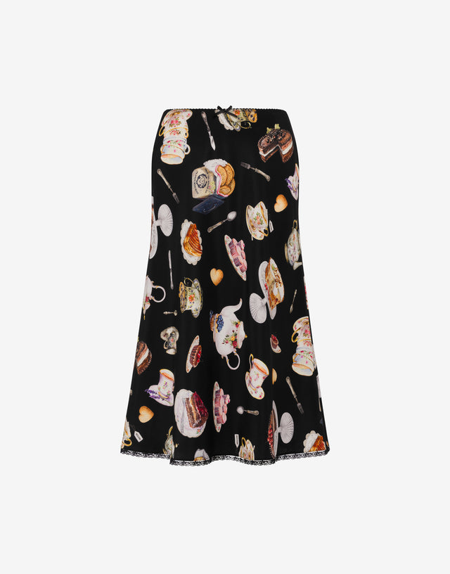 Falda de satén de seda estampada Negro Moschino 0