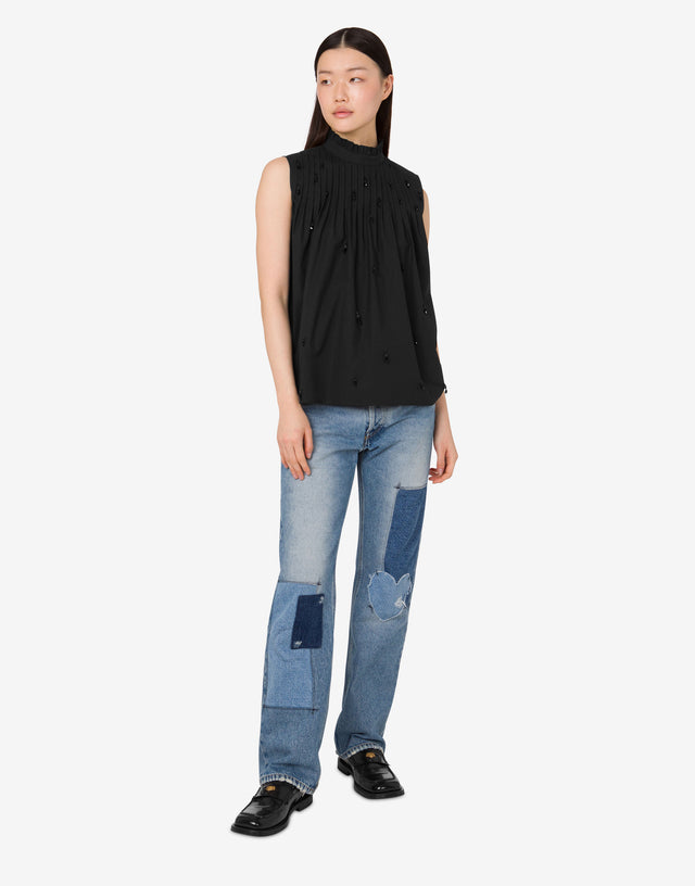 Top de popelina de algodón bordado Negro Moschino 1