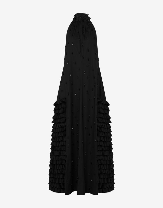 Vestido de popelín de algodón bordado Negro Moschino 0