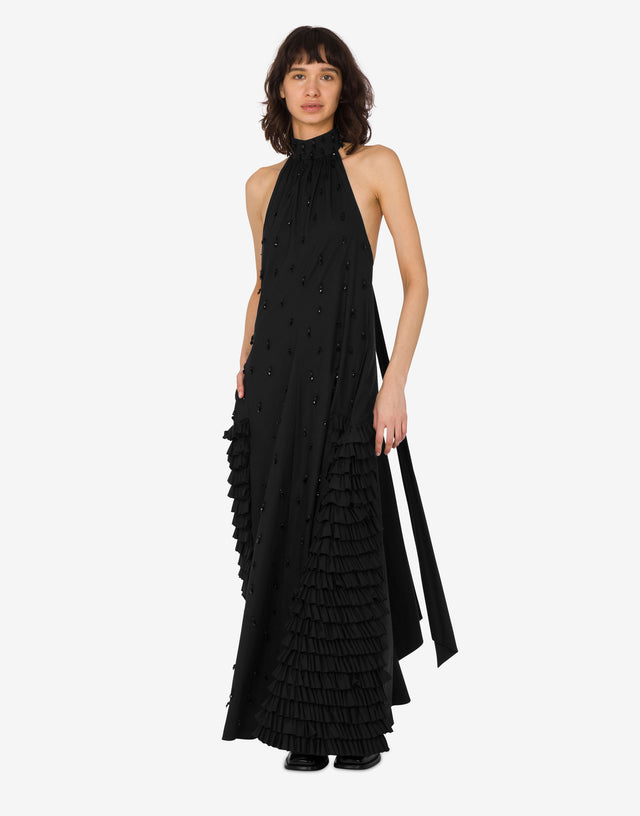 Vestido de popelín de algodón bordado Negro Moschino 1