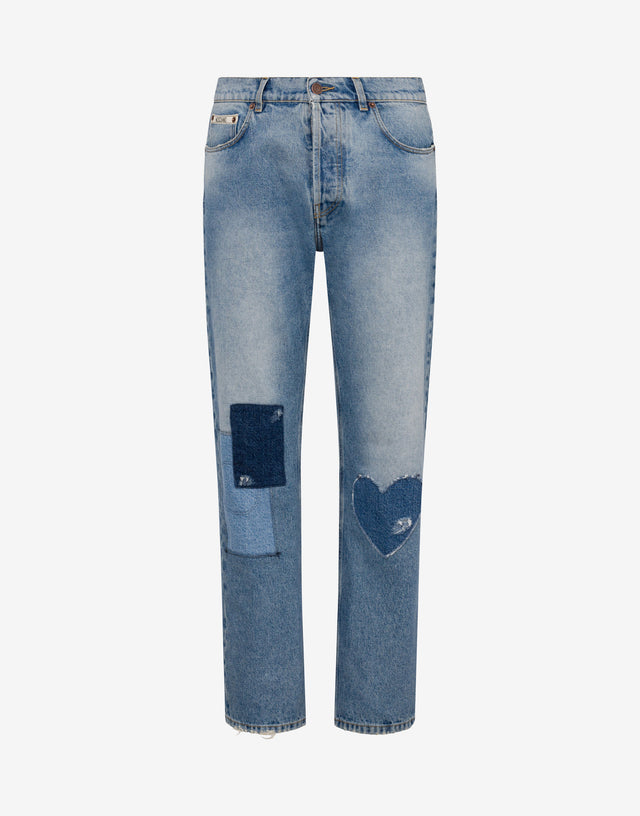 Pantalón vaquero de algodón Patcwork Blue Denim Moschino 0