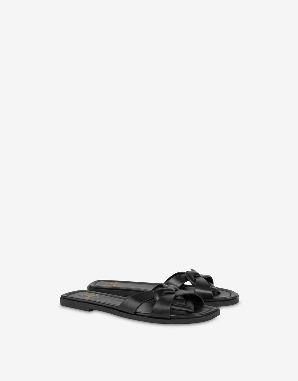 flat Sandalias de piel de becerro Filled Heart Negro Love Moschino 0