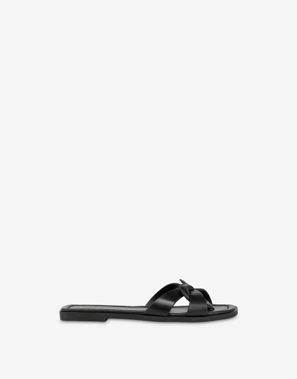 flat Sandalias de piel de becerro Filled Heart Negro Love Moschino 1