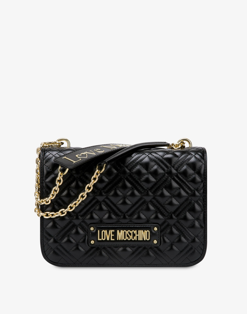 Bolso de hombro acolchado con logo Negro Love Moschino 0