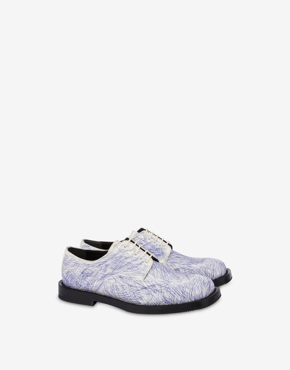 Derby de lona estampada. Blanco Moschino 0