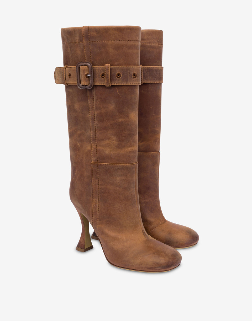 Botas de piel de becerro Marrón Moschino 0