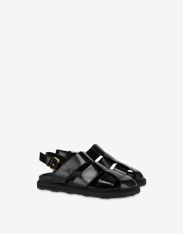 Sandalias de piel de becerro cepillada Sporty Negro Moschino 0