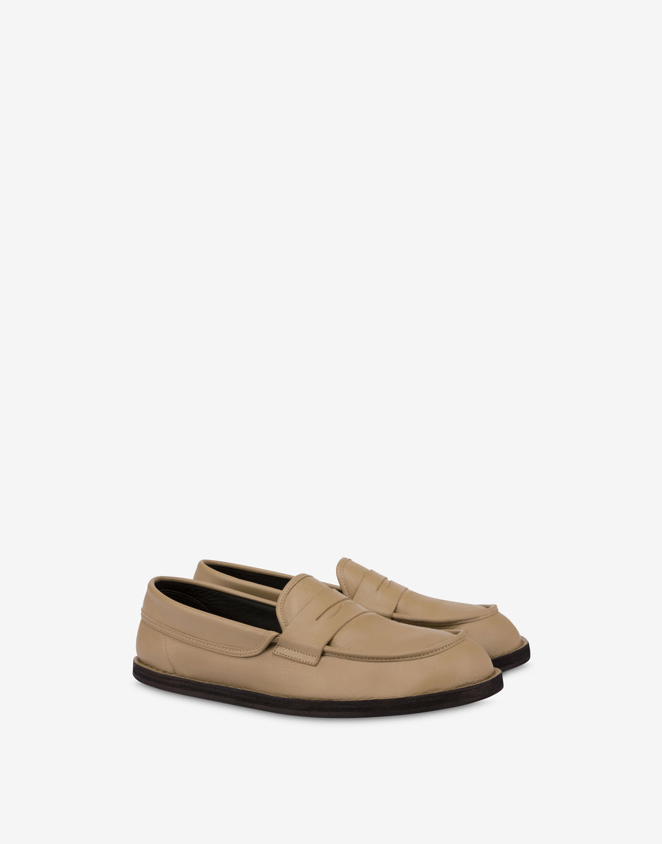 Loafers in calf leather Desert College Beige Moschino 0