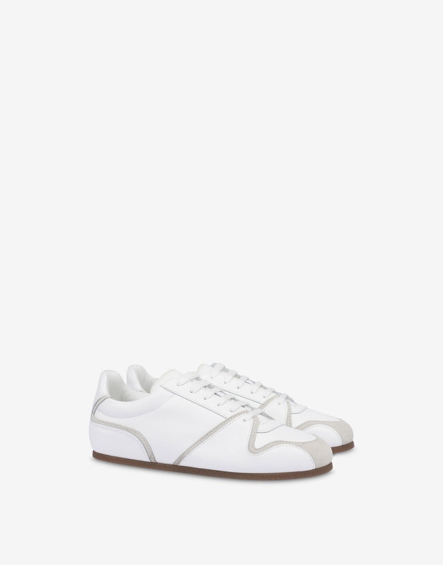 Zapatillas de piel de becerro y ante Blanco Moschino 0