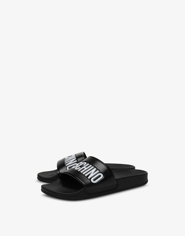 Chanclas de piscina de goma con logo Negro Moschino 0