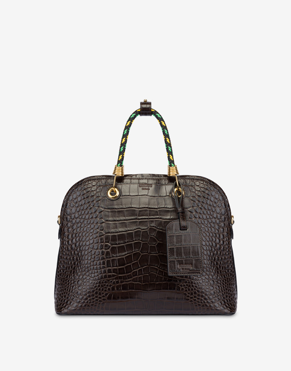 Bolso con estampado de cocodrilo Braided Cord Marrón oscuro Moschino 0
