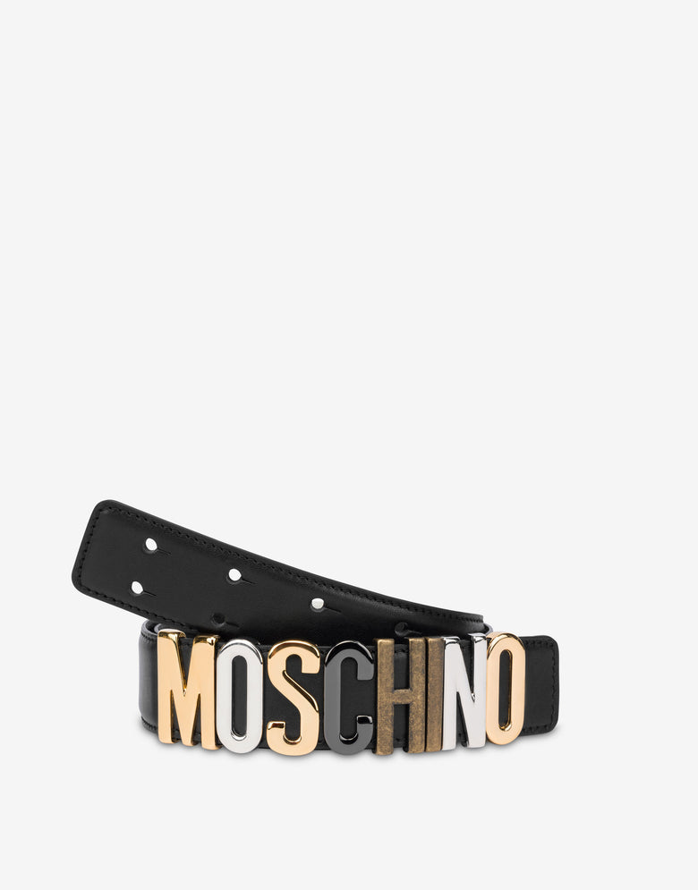 Cinturón de piel de becerro Mixed Lettering Logo Negro Moschino 2
