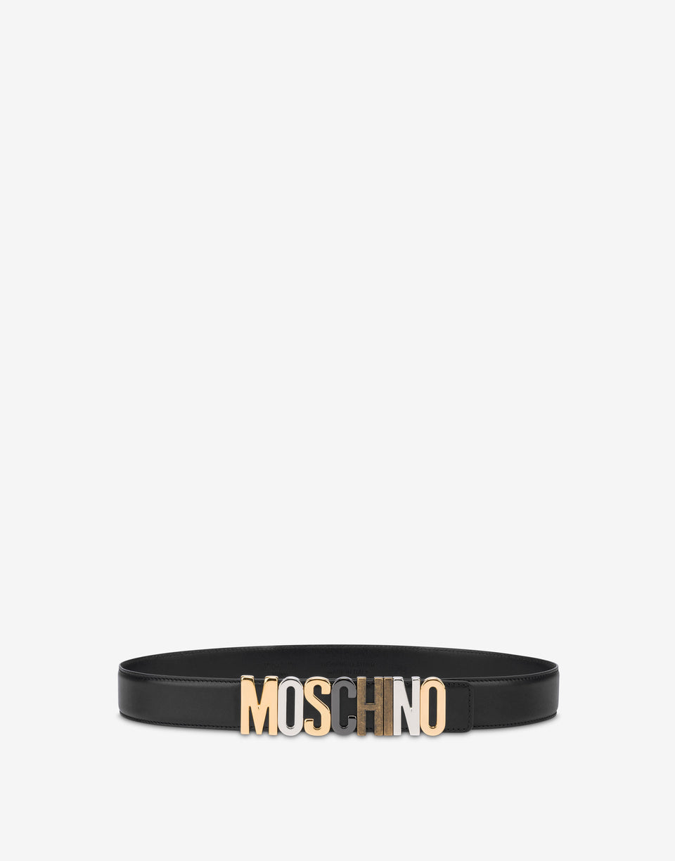 Cinturón de piel de becerro Mixed Lettering Logo Negro Moschino 0