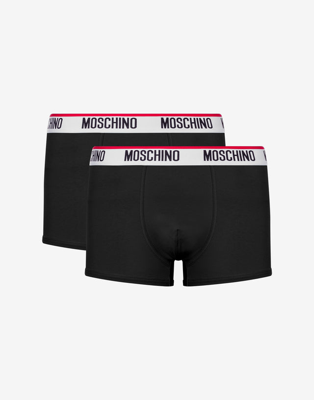 Logo Band弹力平纹针织平角裤2件套 黑色 Moschino 0