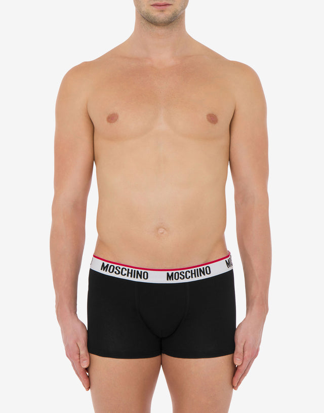 Logo Band弹力平纹针织平角裤2件套 黑色 Moschino 1