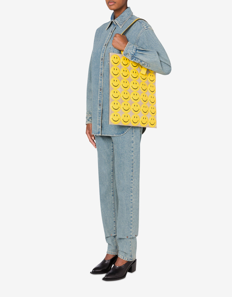 Smiley®全幅硬皮购物袋 黄色 Moschino 4