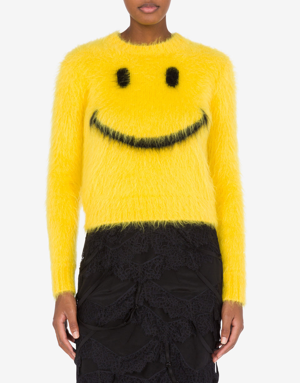 Smiley拉绒马海毛套头衫 黄色 Moschino 1