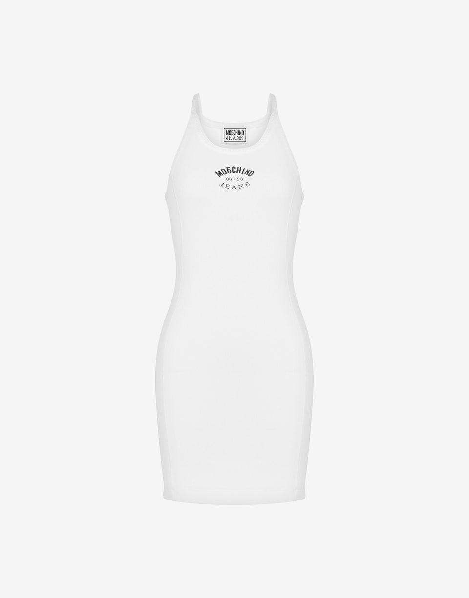 Vestido de algodón elástico acanalado Blanco Moschino Jeans 0