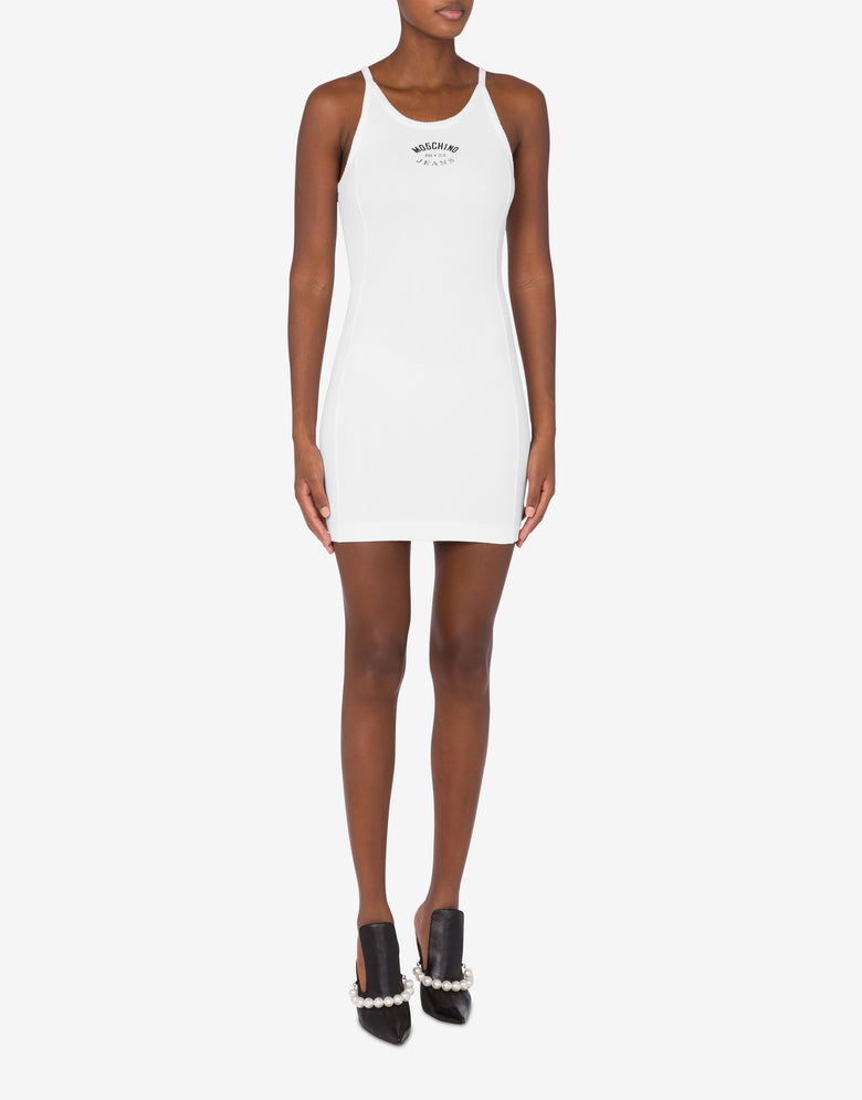 Vestido de algodón elástico acanalado Blanco Moschino Jeans 1
