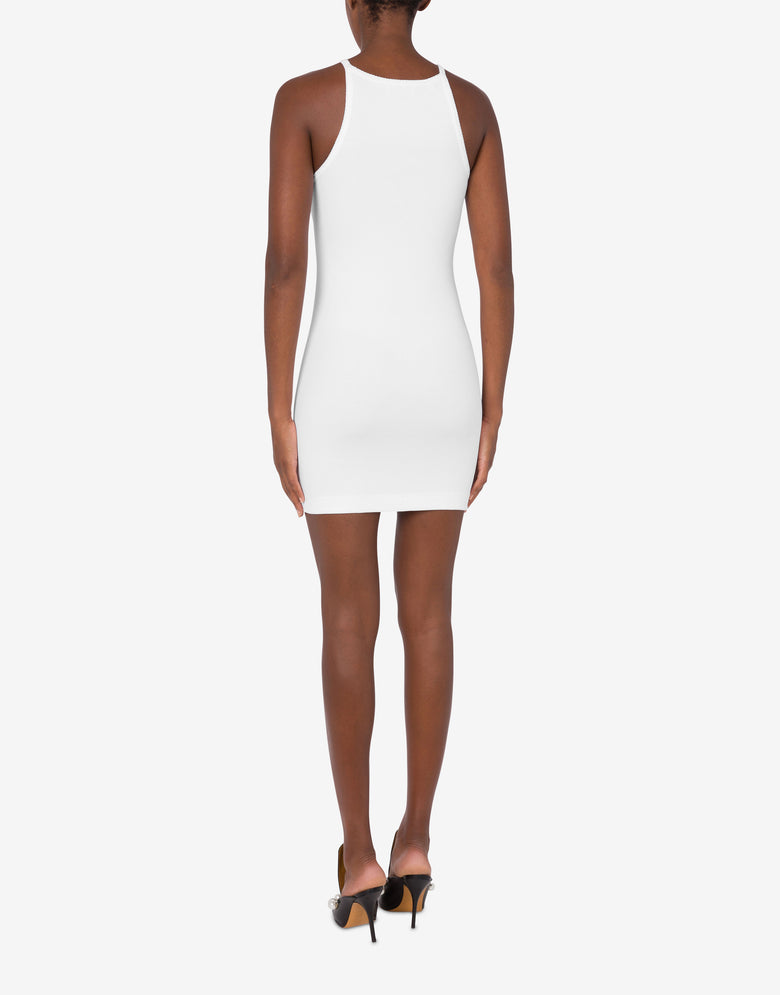 Vestido de algodón elástico acanalado Blanco Moschino Jeans 2