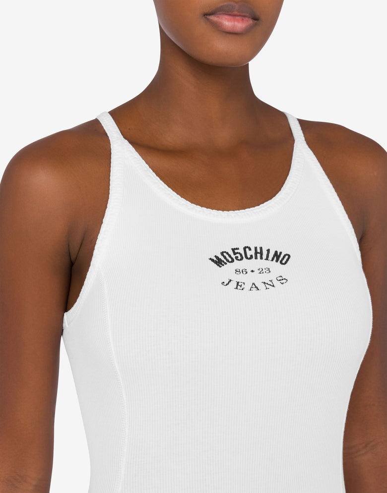 Vestido de algodón elástico acanalado Blanco Moschino Jeans 3