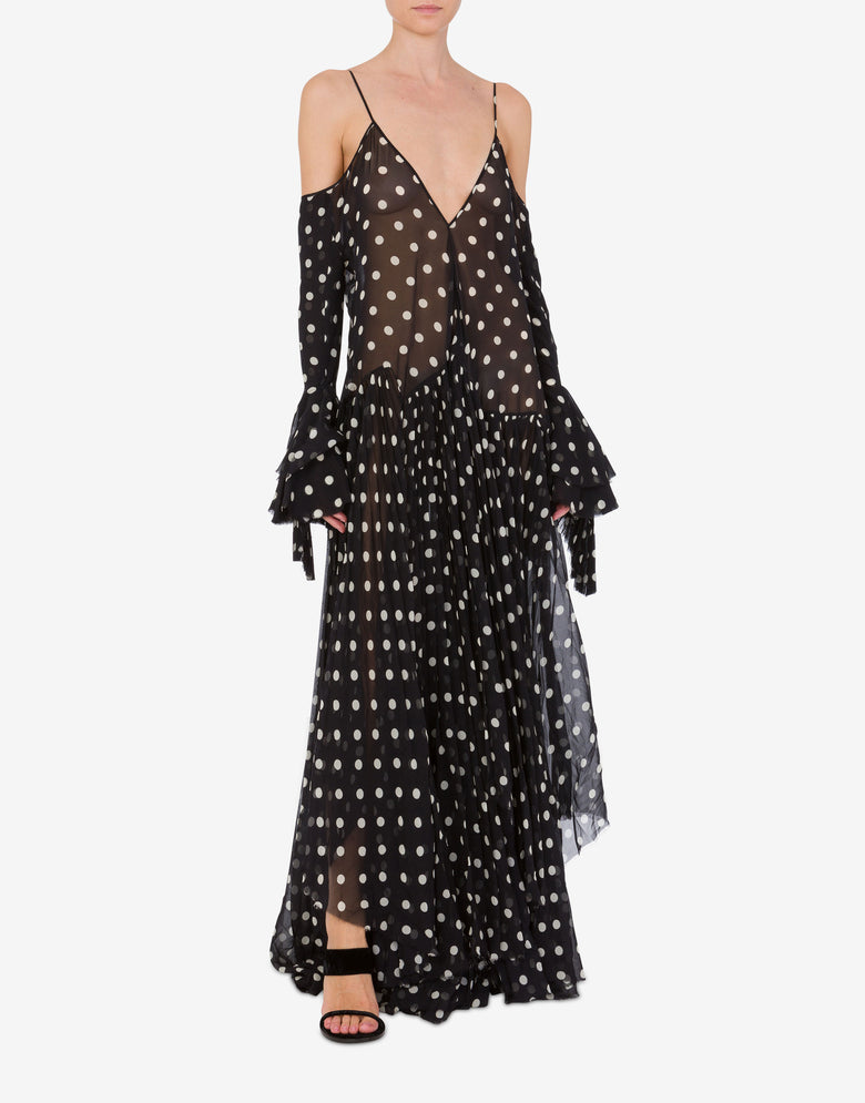 Vestido de georgette de seda con lunares Negro Moschino 1