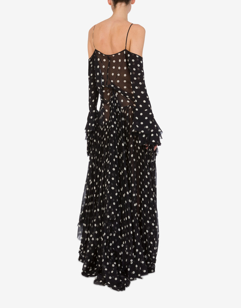 Vestido de georgette de seda con lunares Negro Moschino 2