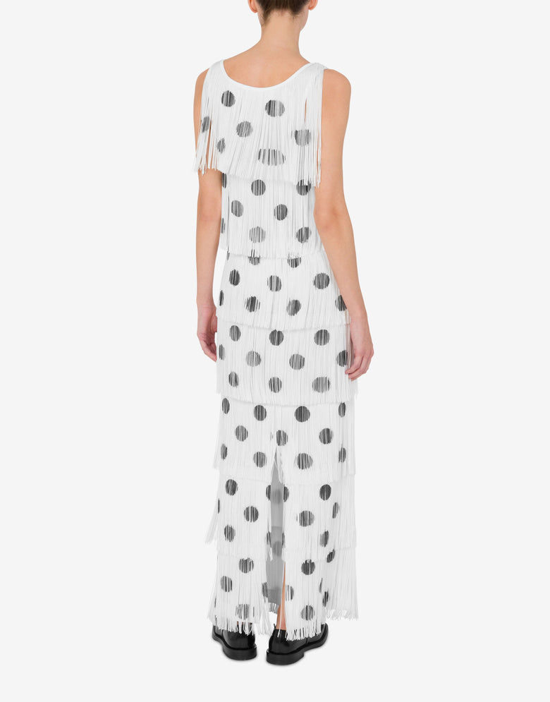 Vestido de lunares de punto con flecos Blanco Moschino 2