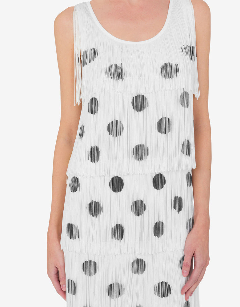 Vestido de lunares de punto con flecos Blanco Moschino 3
