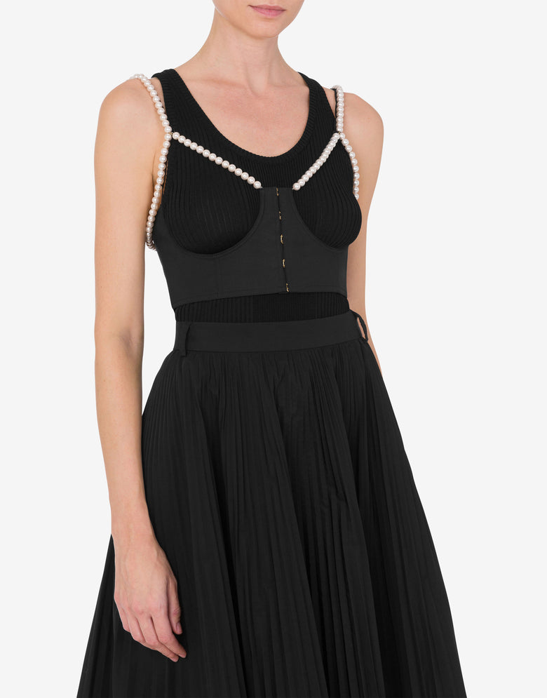 Top de popelina elástica con perlas Negro Moschino 1
