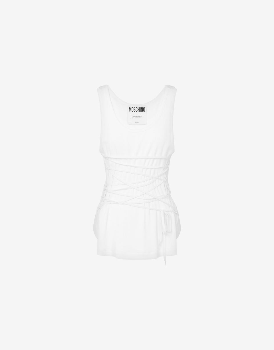 Stretch cotton tank top with laces White Moschino 0