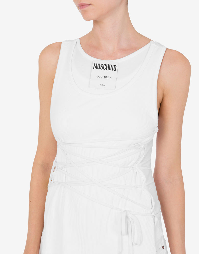 Stretch cotton tank top with laces White Moschino 3