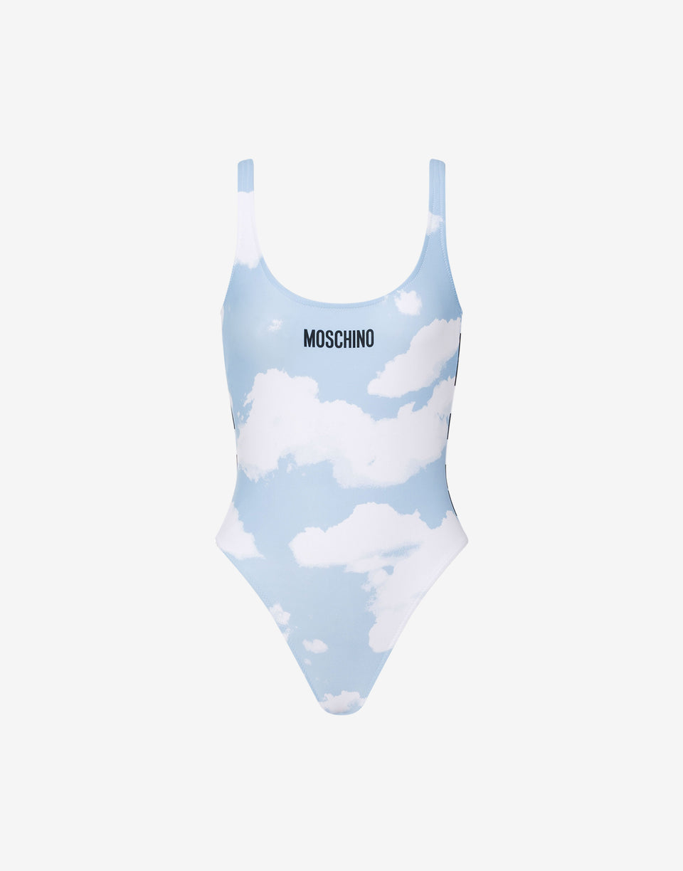 One-piece swimsuit Clouds and Check Sky blue Moschino 0