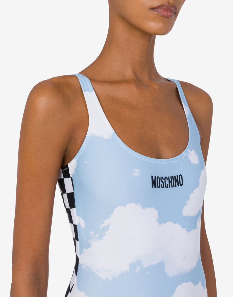 连体泳衣 云朵和格子 天蓝色 Moschino 3