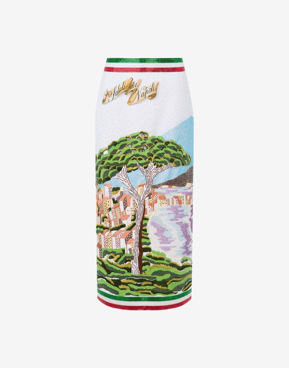 Falda de crepé con bordados Saluti da Napoli Blanco Moschino 0
