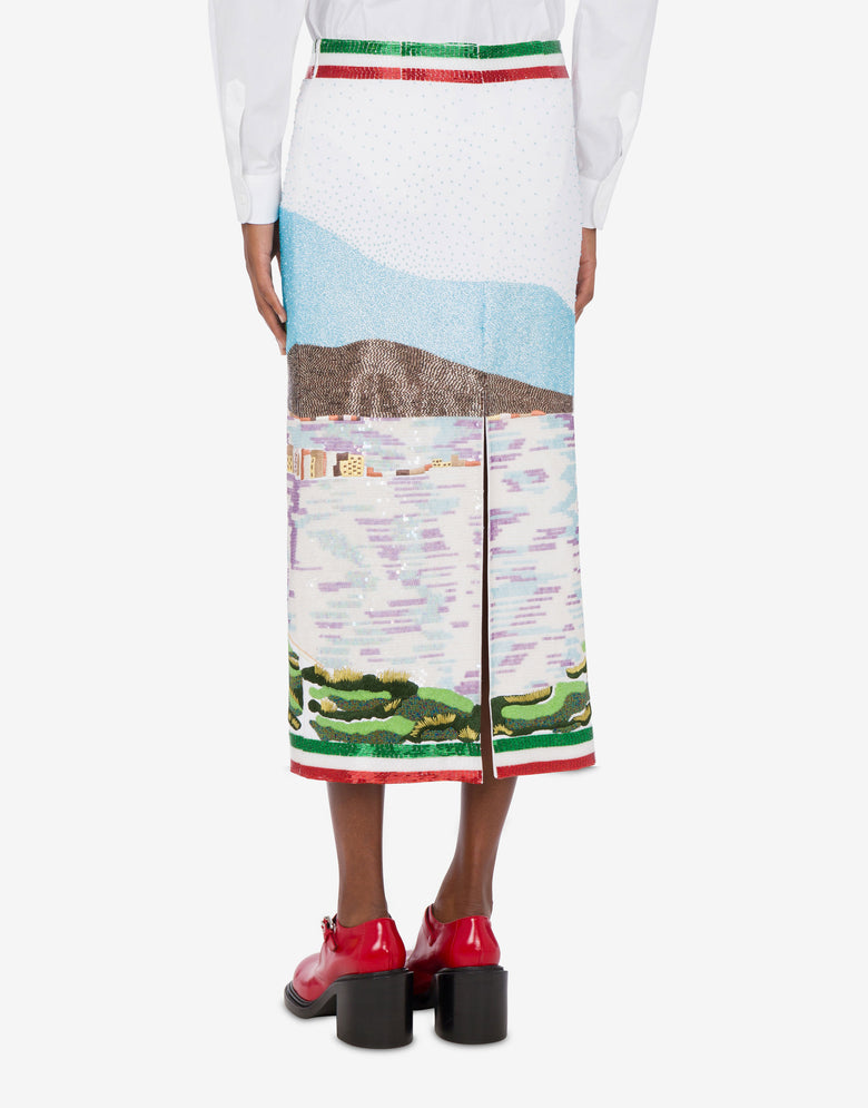 Falda de crepé con bordados Saluti da Napoli Blanco Moschino 2