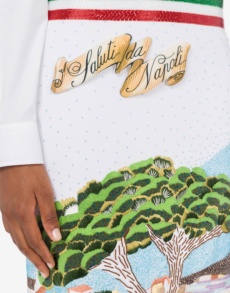 Falda de crepé con bordados Saluti da Napoli Blanco Moschino 3