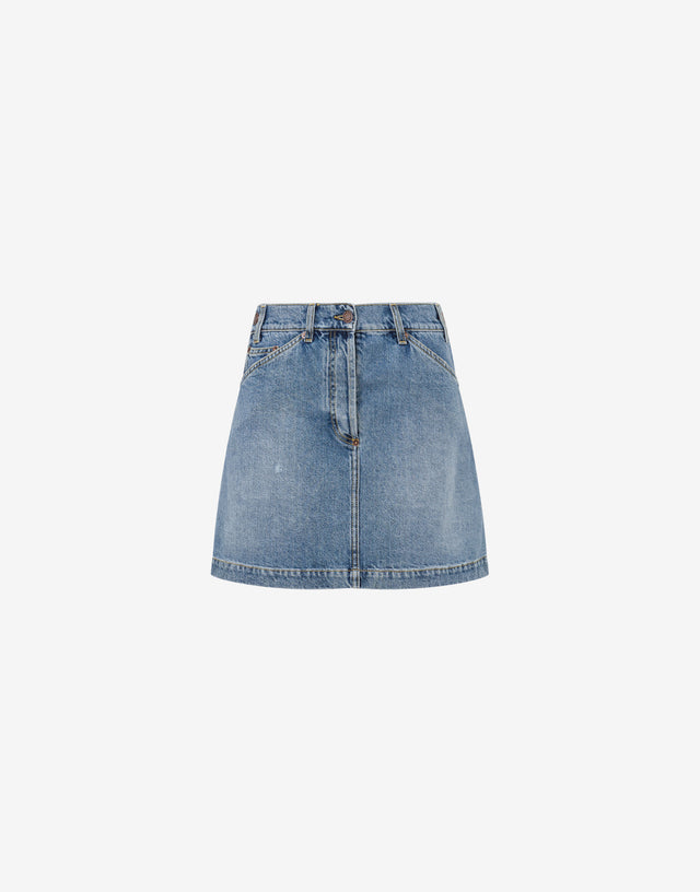 Denim Mini Skirt Laurel Crown Label Blue Denim Moschino 0