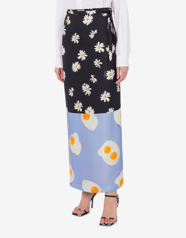 Long Silk Twill Skirt Patchwork Multicoloured Moschino 1