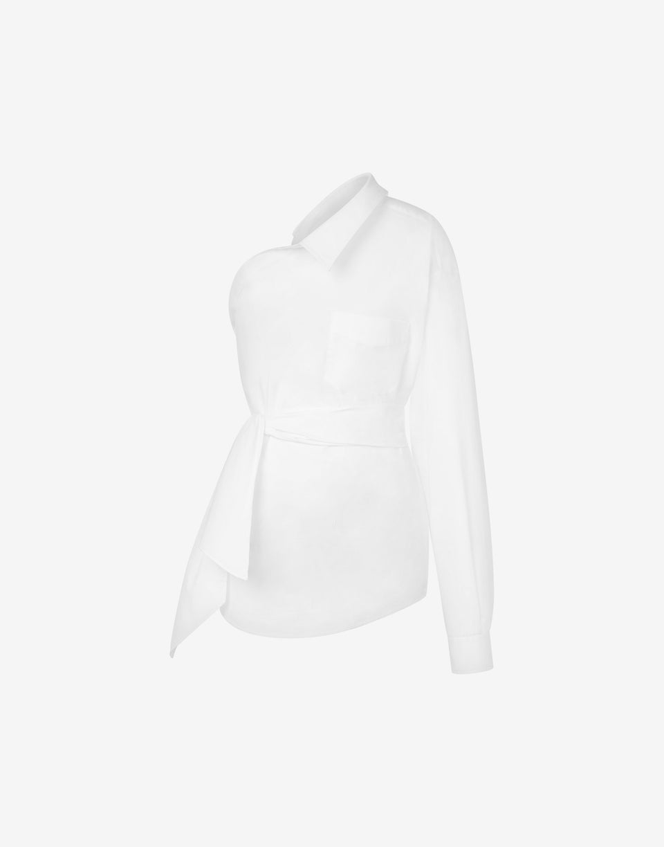 One-Shoulder Stretch Poplin Shirt White Moschino 0
