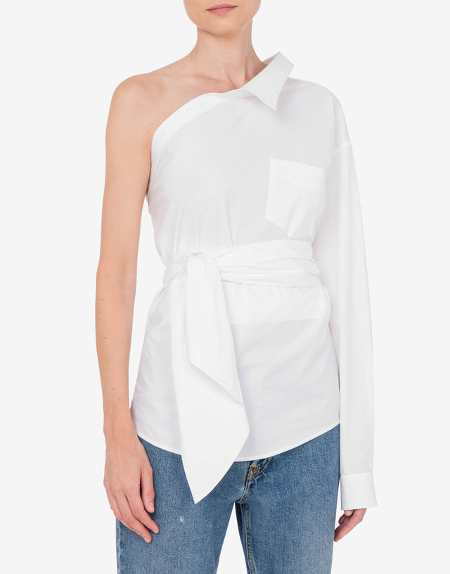 One-Shoulder Stretch Poplin Shirt White Moschino 1