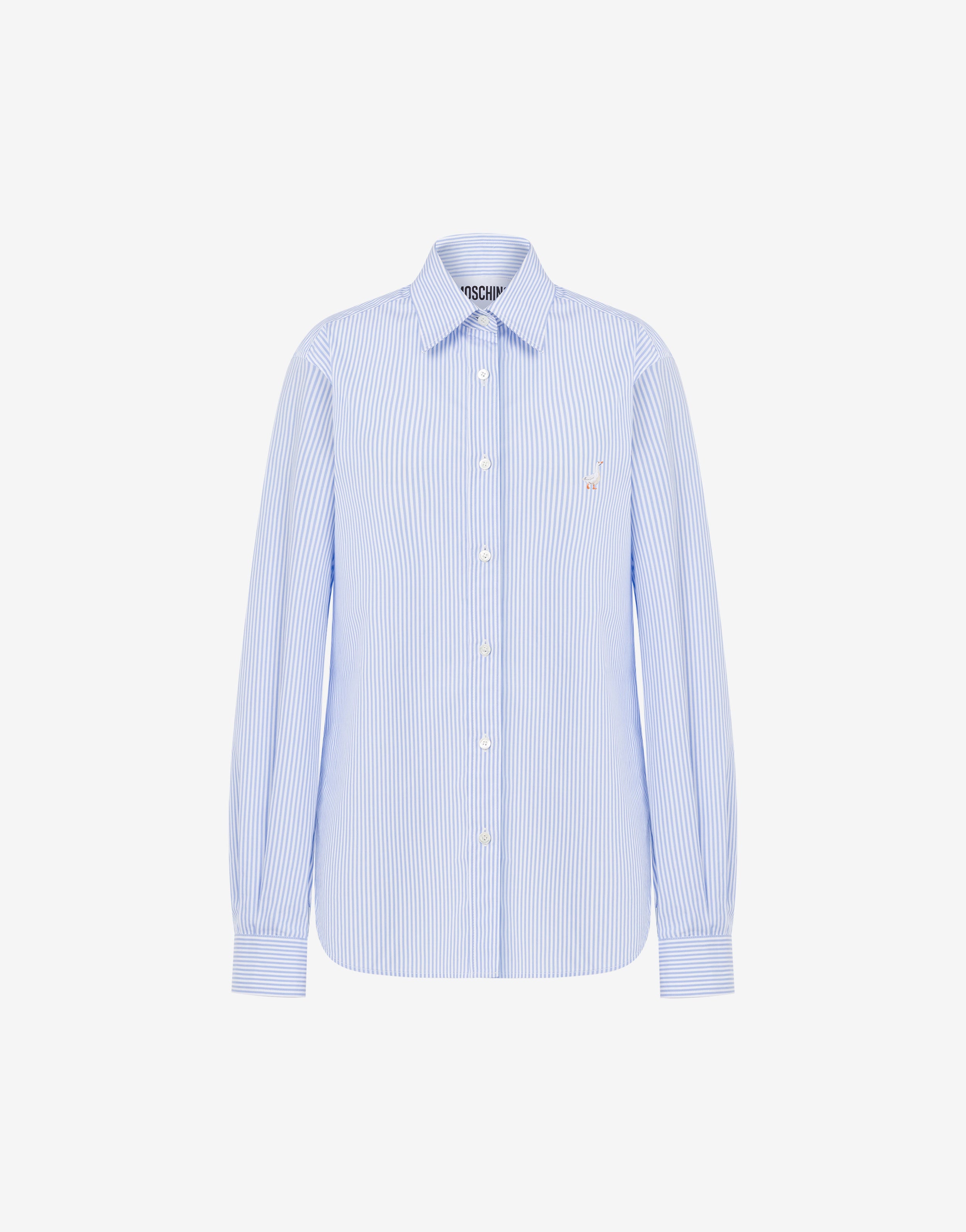 Striped Poplin Shirt Goose Embroidery
