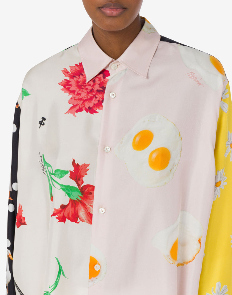 Silk Twill Shirt Patchwork Multicoloured Moschino 3