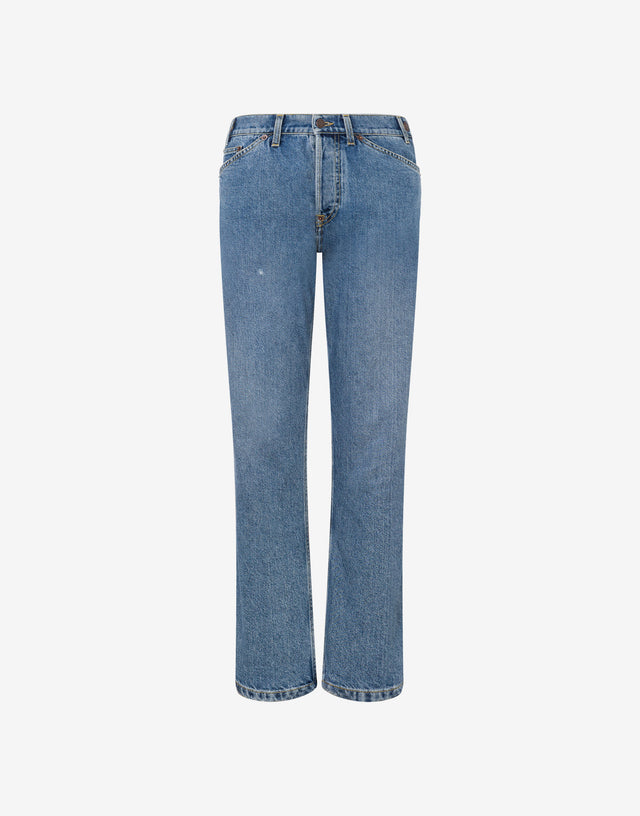 Denim Trousers Laurel Crown Logo Blue Denim Moschino 0