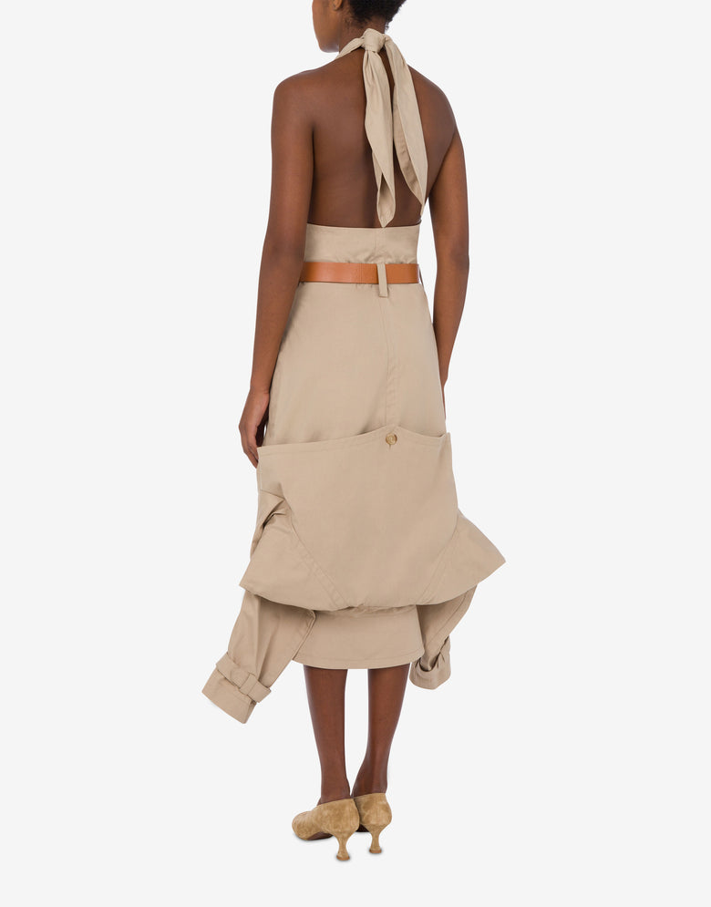 Cotton Canvas Dress with Trench Details Light brown Moschino 2