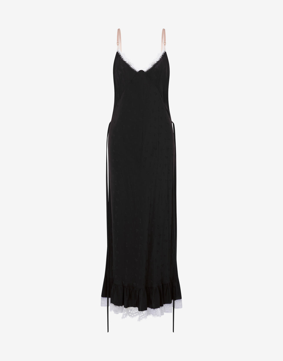 Viscose and Silk Dress Flower Jacquard Black Moschino 0
