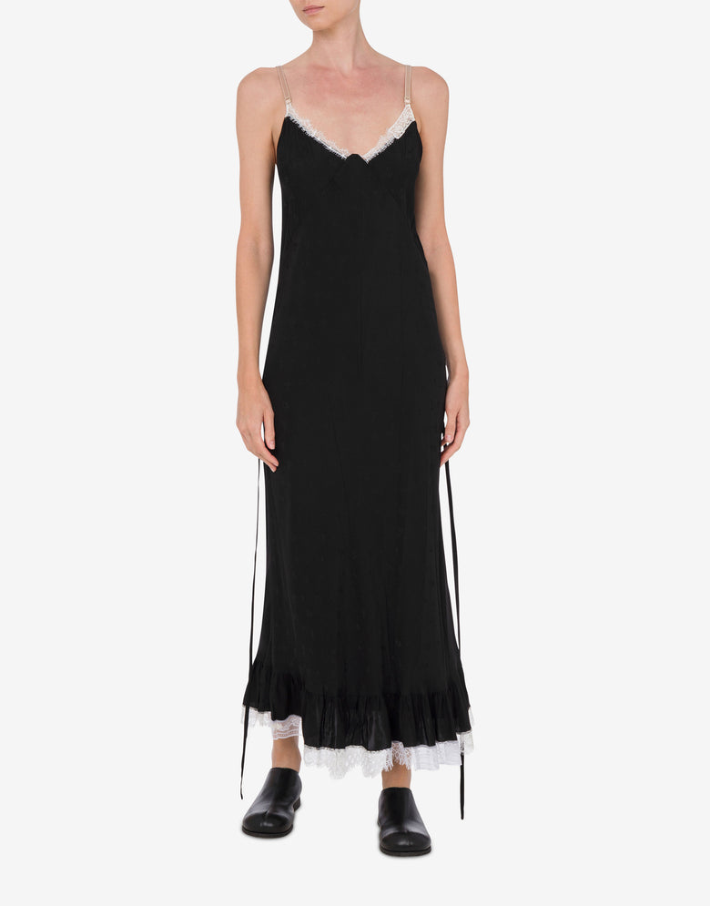 Viscose and Silk Dress Flower Jacquard Black Moschino 1