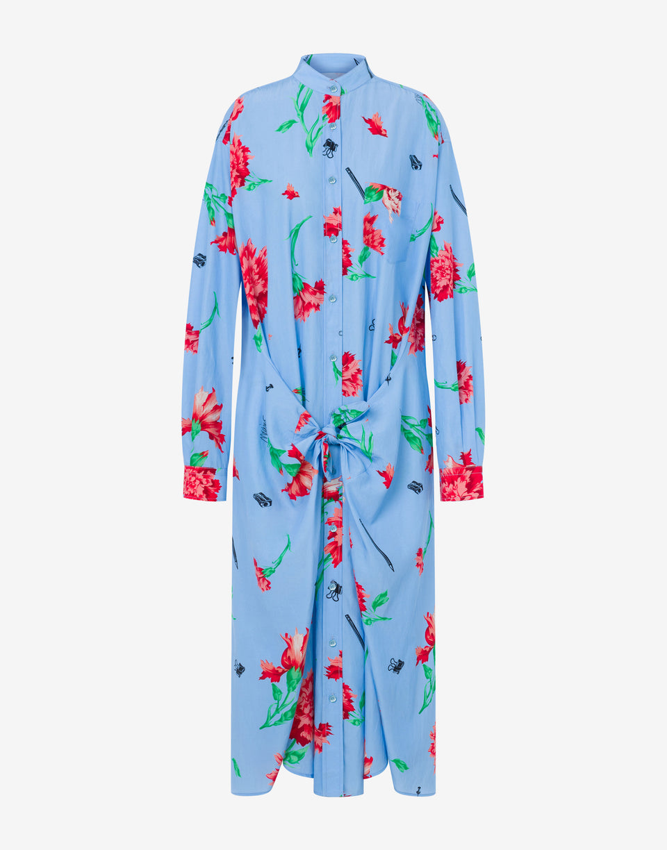 Vestido de tela de cupro Carnation Print Azul claro Moschino 0