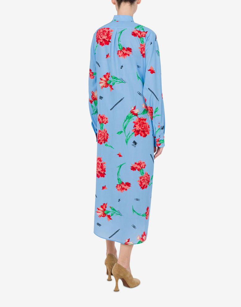 Vestido de tela de cupro Carnation Print Azul claro Moschino 2